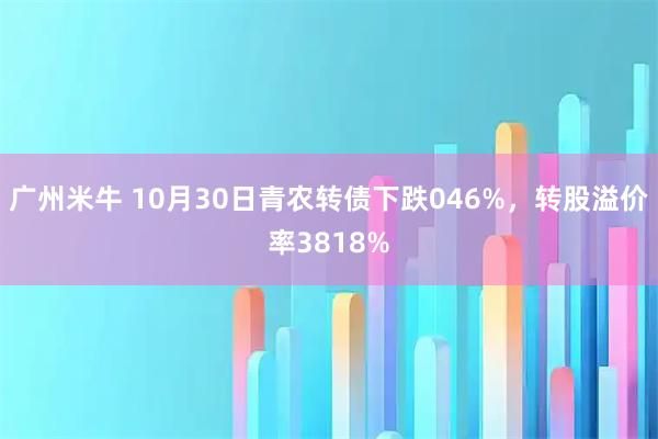 广州米牛 10月30日青农转债下跌046%，转股溢价率3818%