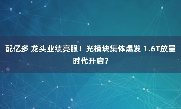 配亿多 龙头业绩亮眼！光模块集体爆发 1.6T放量时代开启？